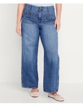 Old Navy High Rise Baggy Wide Leg Drapey Blue Denim Jeans Size 14 NWT